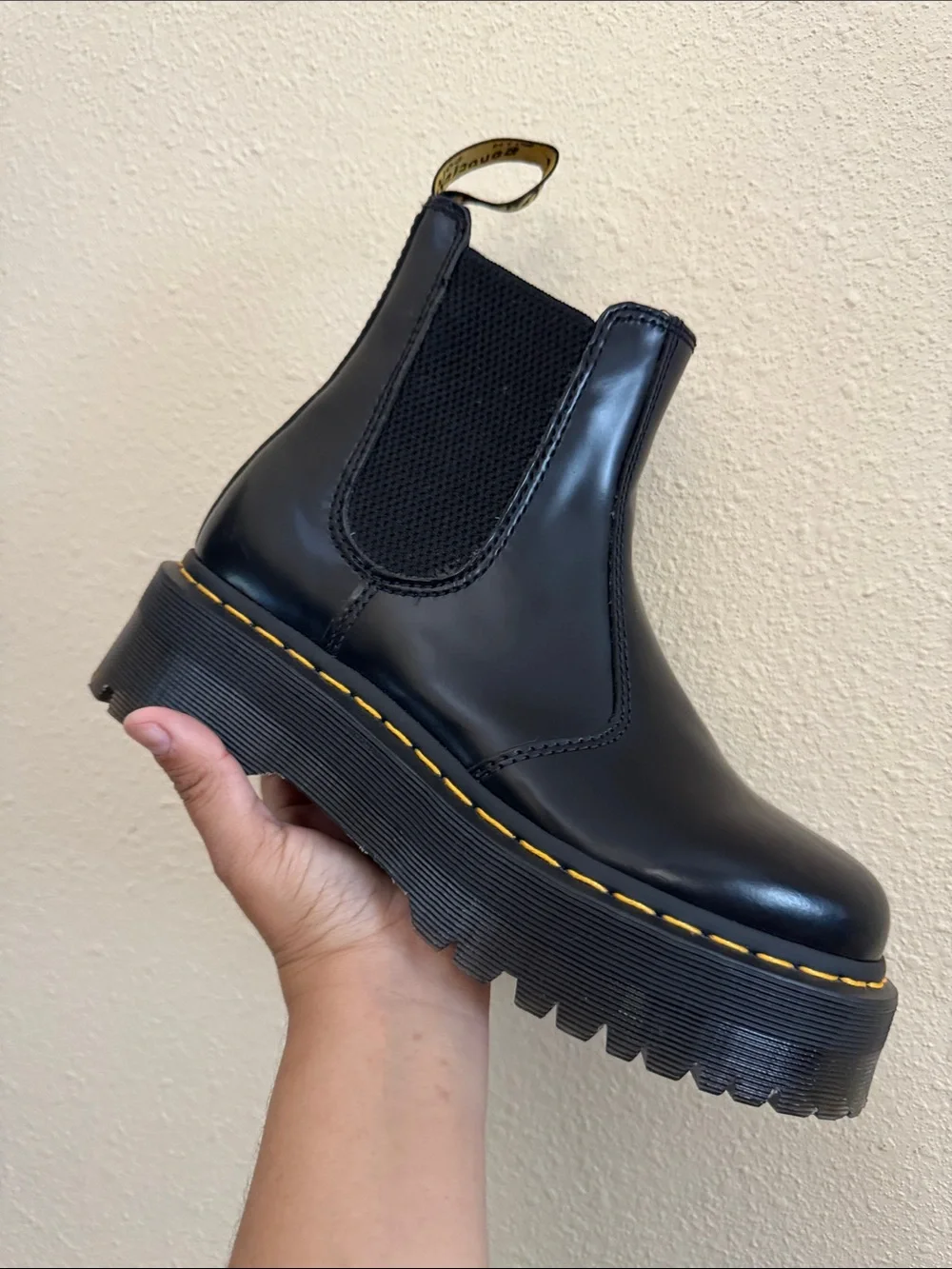 Dr Martens 2976 Quad Smooth Leather Black Platform Chelsea Boot Size USL 8/USM 7
